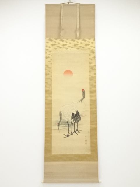 JAPANESE HANGING SCROLL / HAND PAINTED / CRANES